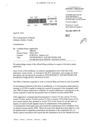 Canadian Patent Document 2886182. Correspondence 20150430. Image 1 of 3