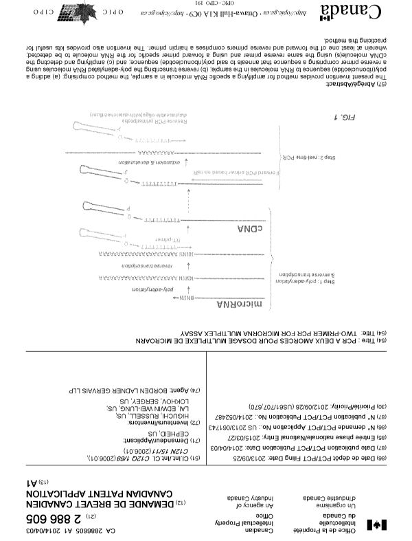 Canadian Patent Document 2886605. Cover Page 20141217. Image 1 of 1