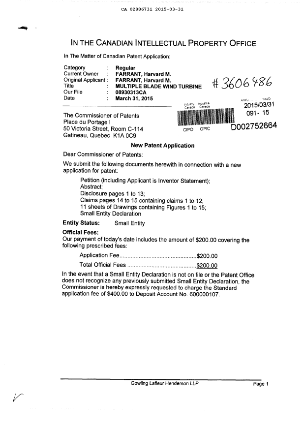 Canadian Patent Document 2886731. Assignment 20150331. Image 1 of 4