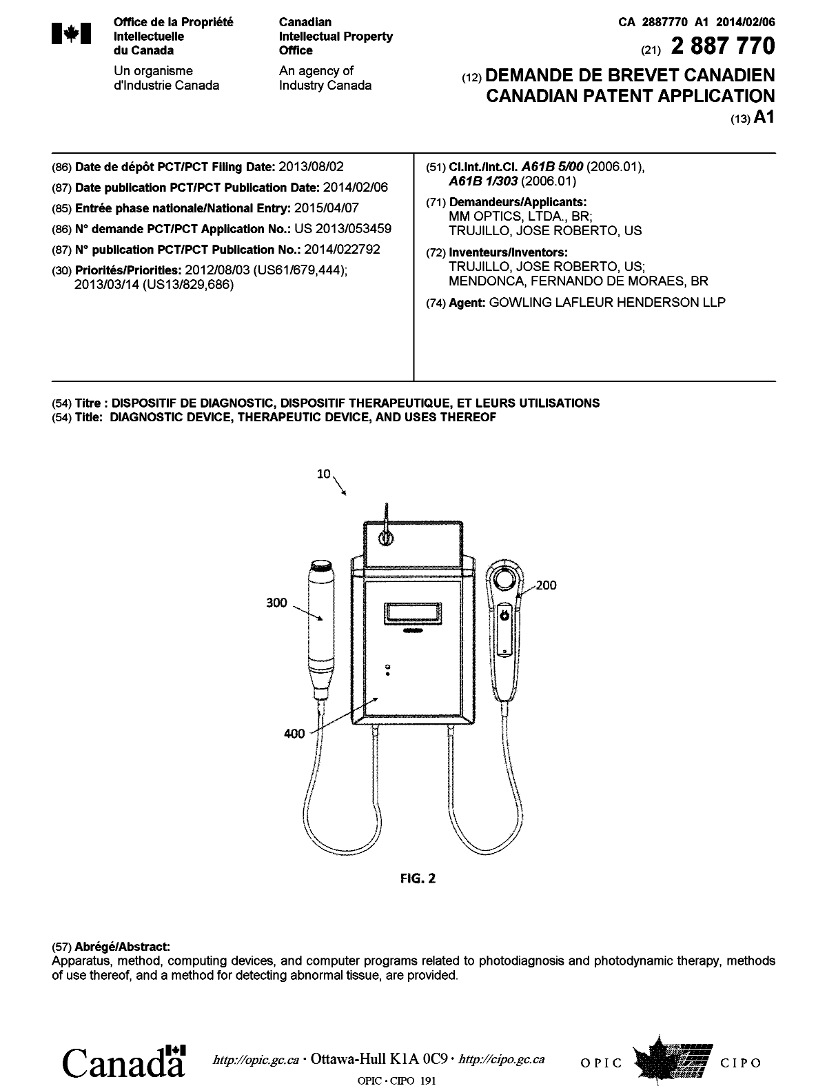 Canadian Patent Document 2887770. Cover Page 20150429. Image 1 of 1