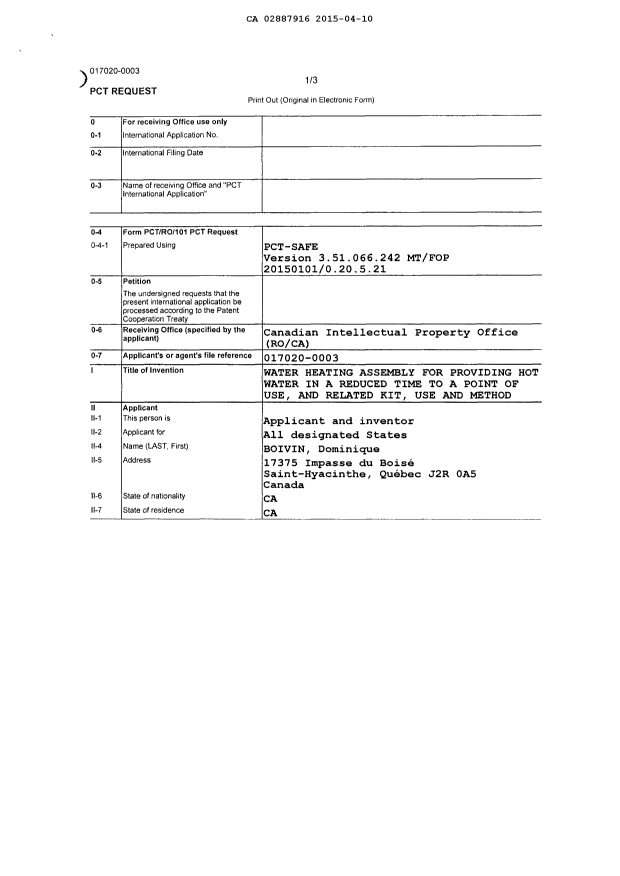 Document de brevet canadien 2887916. PCT 20141204. Image 1 de 4