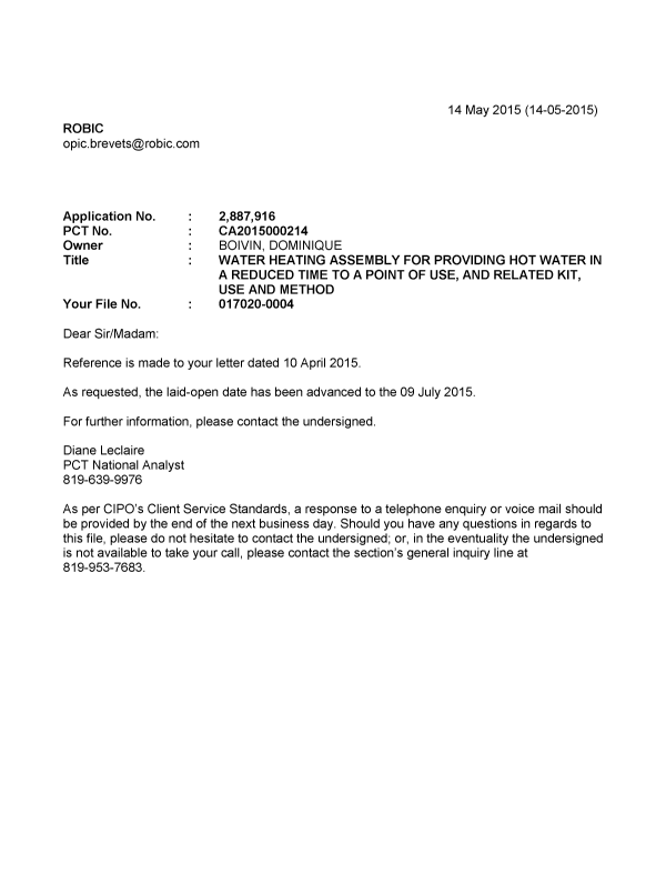 Document de brevet canadien 2887916. Correspondance 20141214. Image 1 de 1