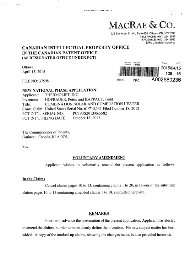Document de brevet canadien 2888217. Poursuite-Amendment 20141215. Image 1 de 11