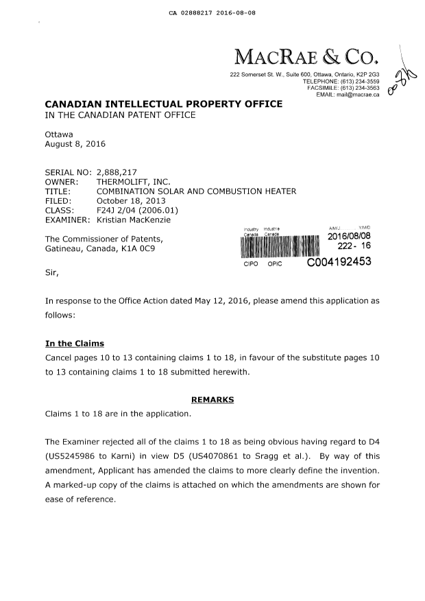 Document de brevet canadien 2888217. Poursuite-Amendment 20151208. Image 1 de 13