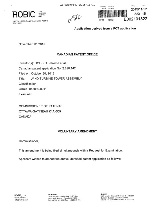Document de brevet canadien 2890142. Poursuite-Amendment 20141212. Image 1 de 23