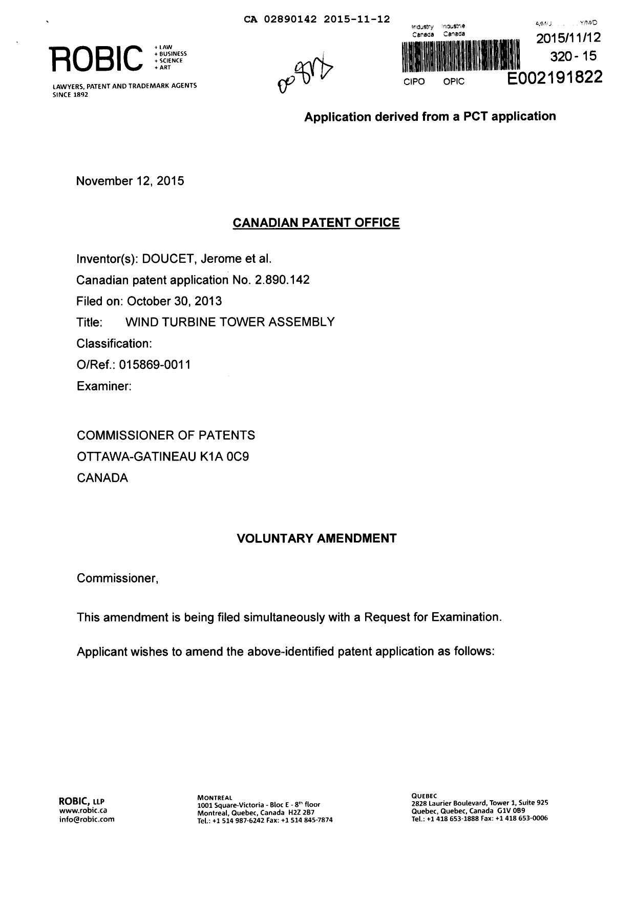 Canadian Patent Document 2890142. Prosecution-Amendment 20141212. Image 1 of 23