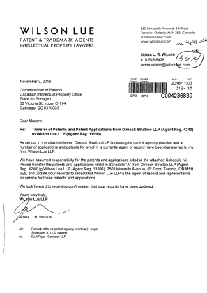 Document de brevet canadien 2890759. Correspondance 20161103. Image 1 de 3
