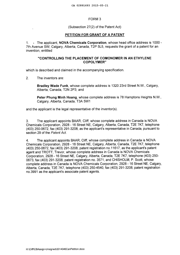 Canadian Patent Document 2891693. Assignment 20150521. Image 2 of 4