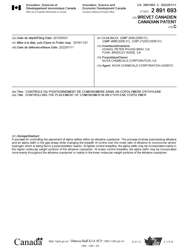 Document de brevet canadien 2891693. Page couverture 20211209. Image 1 de 1