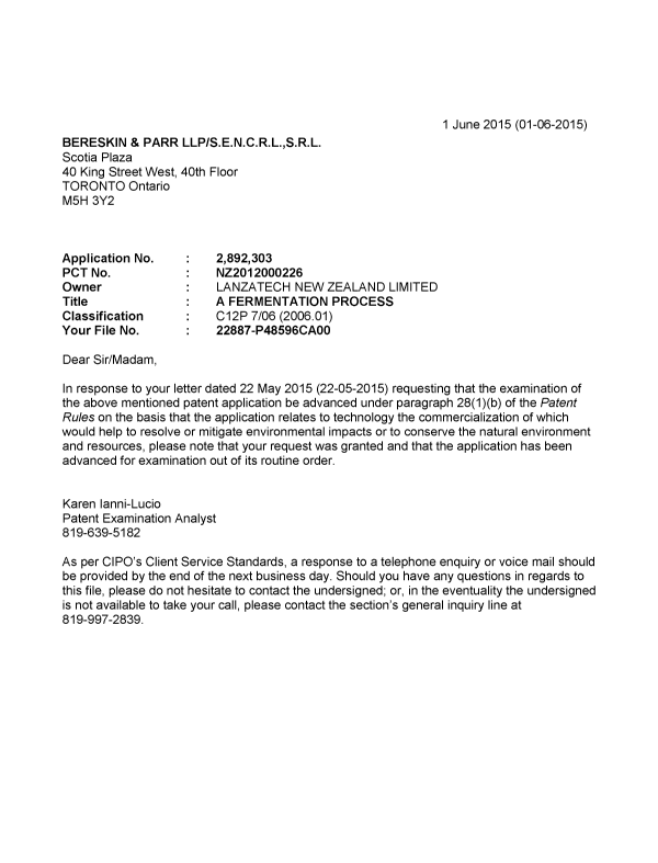 Document de brevet canadien 2892303. Poursuite-Amendment 20141201. Image 1 de 1