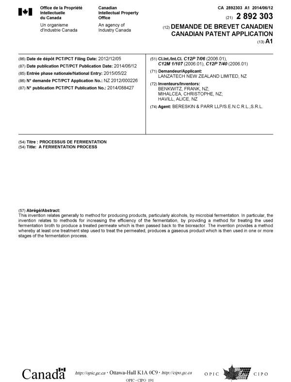 Document de brevet canadien 2892303. Page couverture 20141217. Image 1 de 1