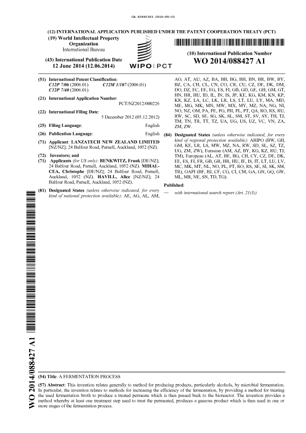 Document de brevet canadien 2892303. Abrégé 20141222. Image 1 de 1