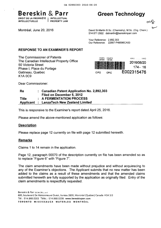 Document de brevet canadien 2892303. Poursuite-Amendment 20151220. Image 1 de 4