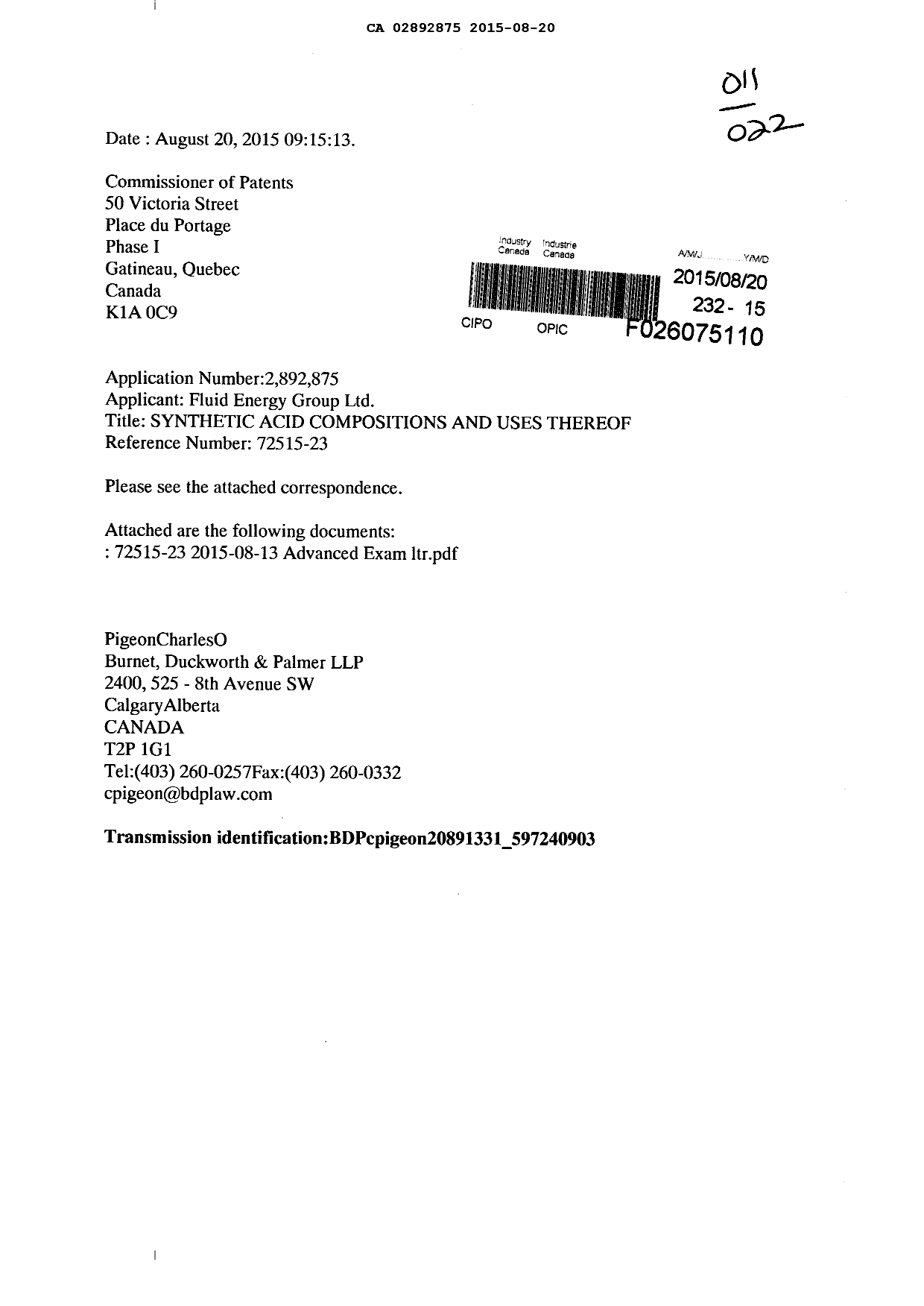 Document de brevet canadien 2892875. Poursuite-Amendment 20141220. Image 1 de 3