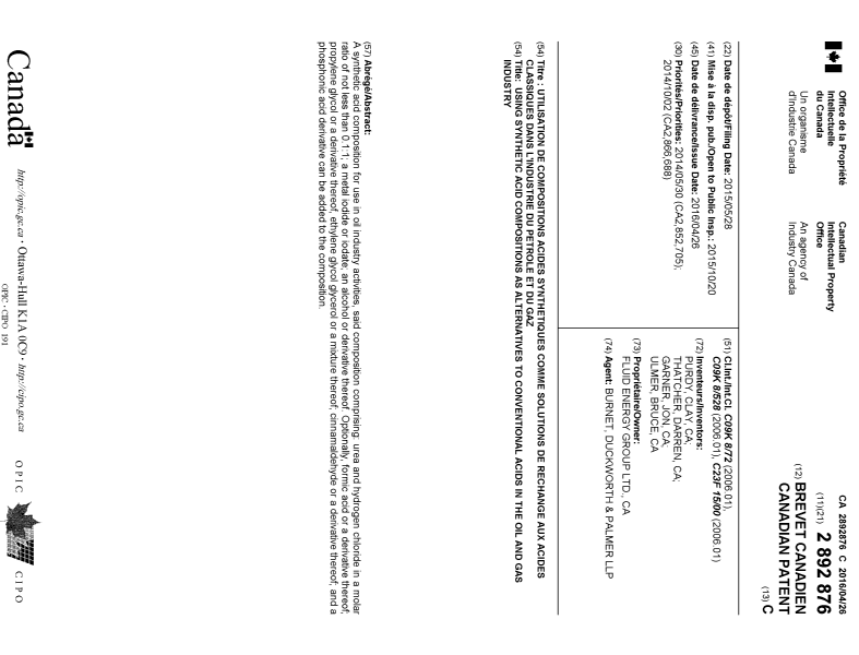 Document de brevet canadien 2892876. Page couverture 20151215. Image 1 de 1
