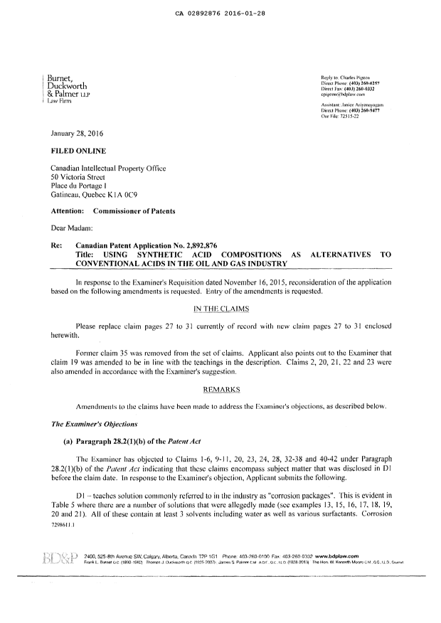 Document de brevet canadien 2892876. Modification 20160128. Image 2 de 10