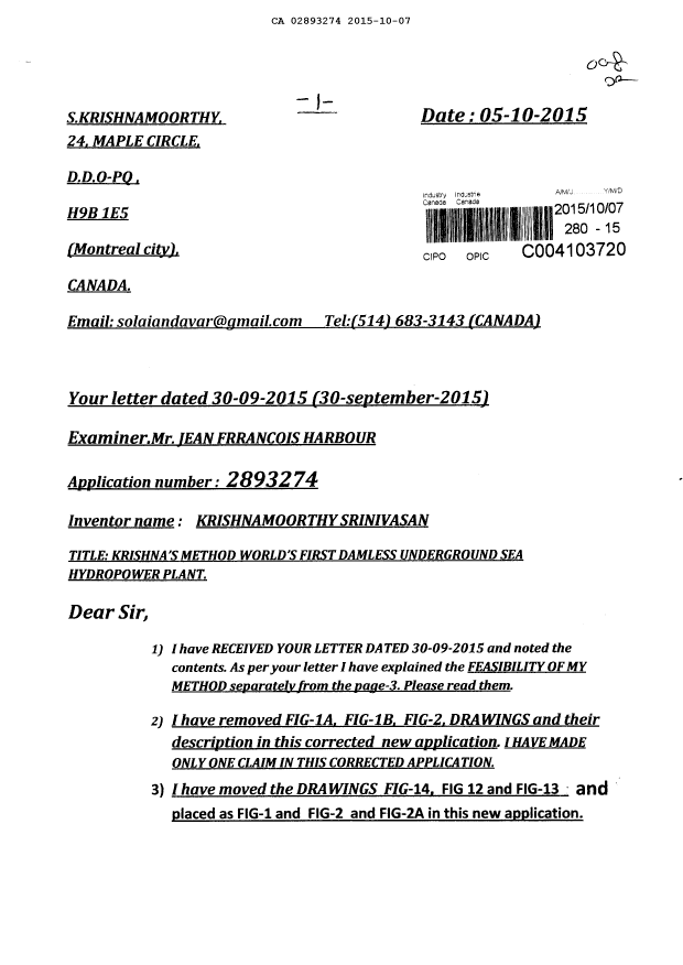 Canadian Patent Document 2893274. Prosecution-Amendment 20141207. Image 1 of 33