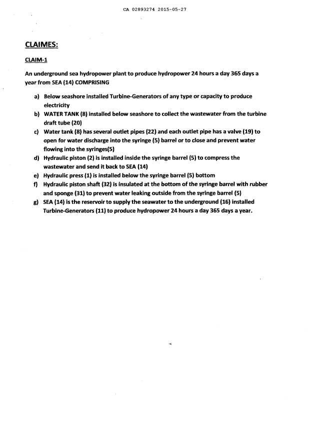 Document de brevet canadien 2893274. Revendications 20141227. Image 1 de 1