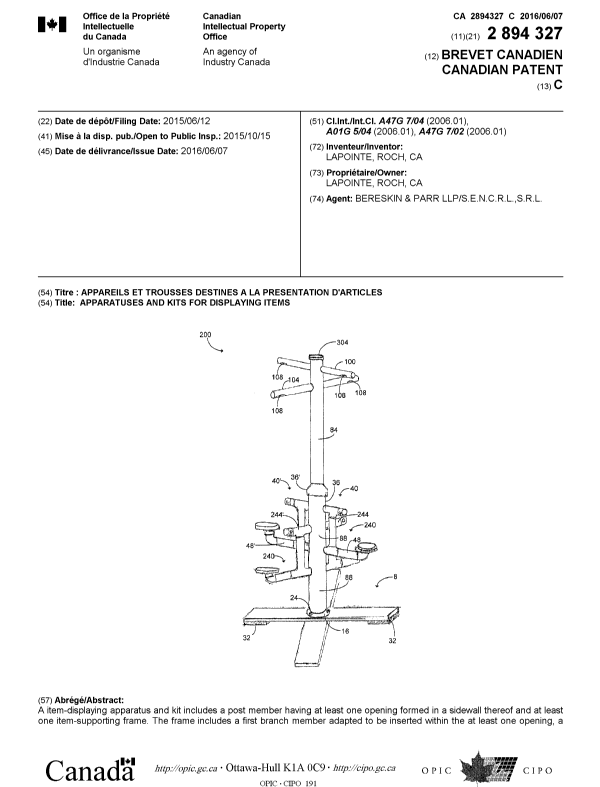 Document de brevet canadien 2894327. Page couverture 20151220. Image 1 de 2