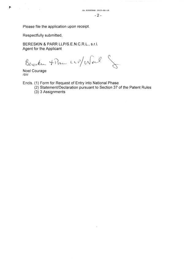 Document de brevet canadien 2895846. Demande d'entrée en phase nationale 20150618. Image 2 de 15