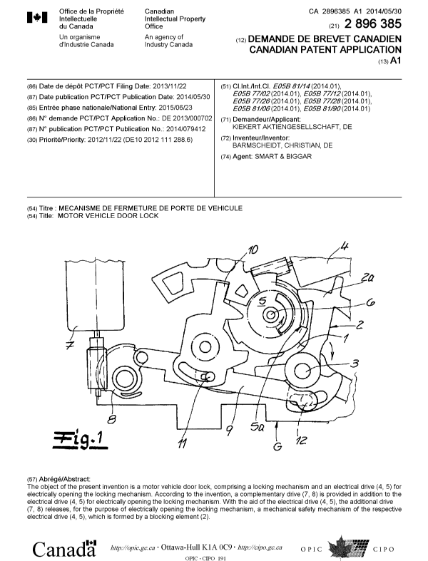 Canadian Patent Document 2896385. Cover Page 20150805. Image 1 of 1
