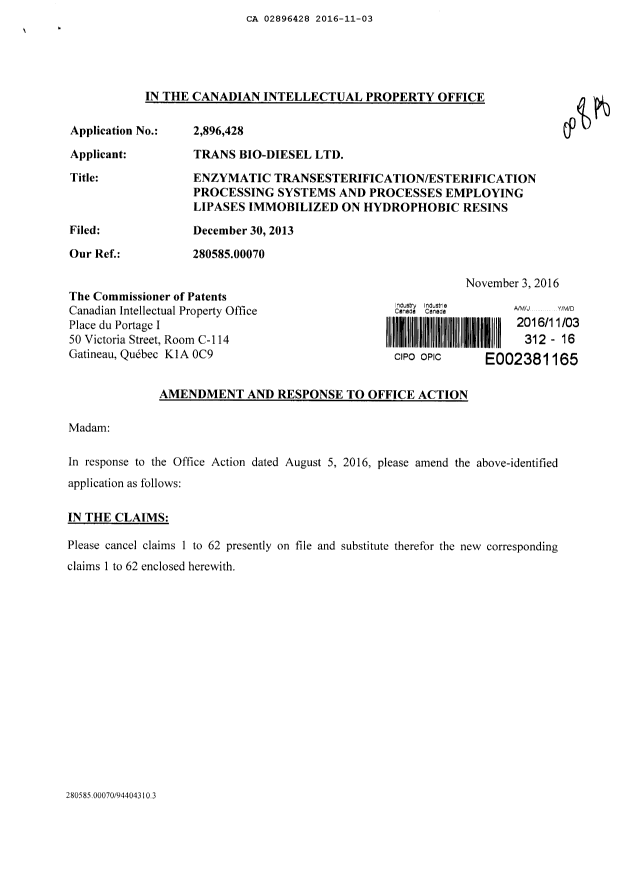 Document de brevet canadien 2896428. Poursuite-Amendment 20151203. Image 1 de 28