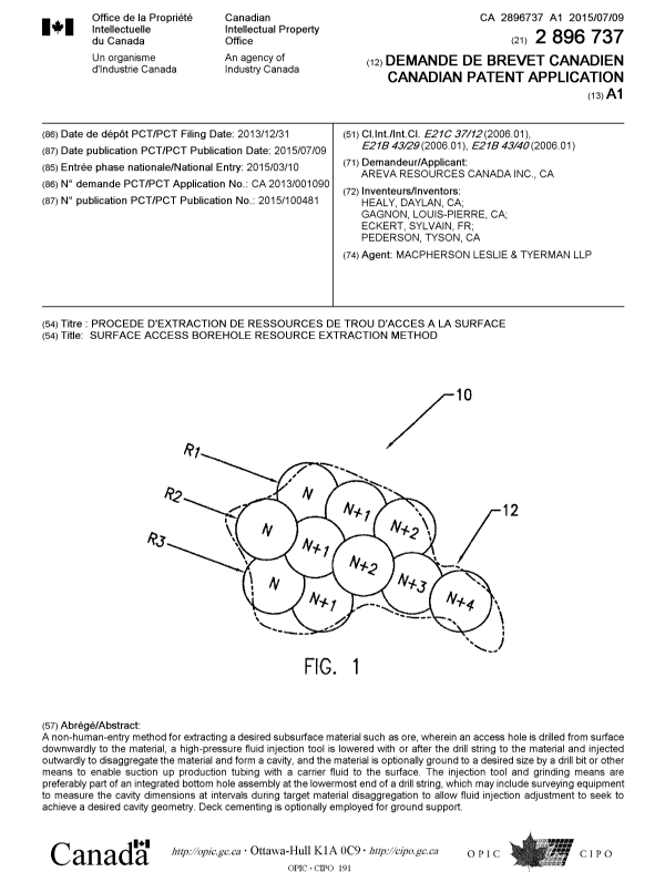 Document de brevet canadien 2896737. Page couverture 20141204. Image 1 de 1