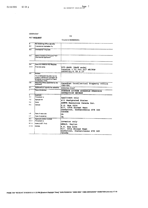 Document de brevet canadien 2896737. PCT 20141210. Image 1 de 7