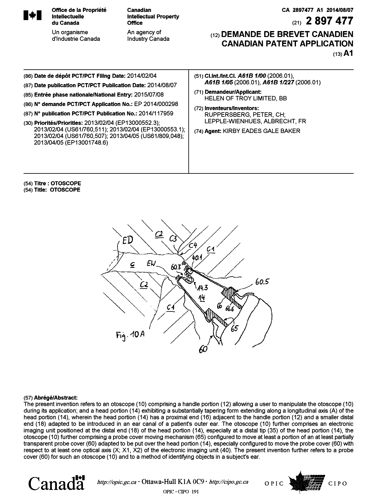 Canadian Patent Document 2897477. Cover Page 20150807. Image 1 of 1