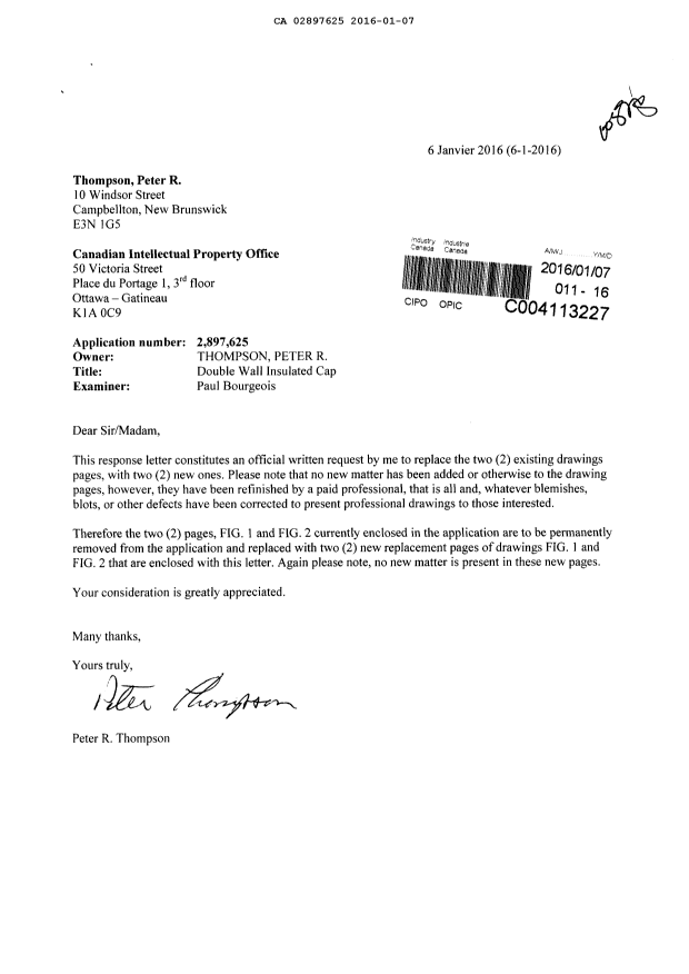 Document de brevet canadien 2897625. Poursuite-Amendment 20151207. Image 1 de 3