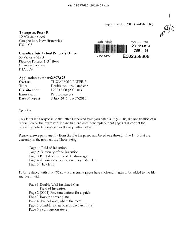 Document de brevet canadien 2897625. Poursuite-Amendment 20151219. Image 1 de 11