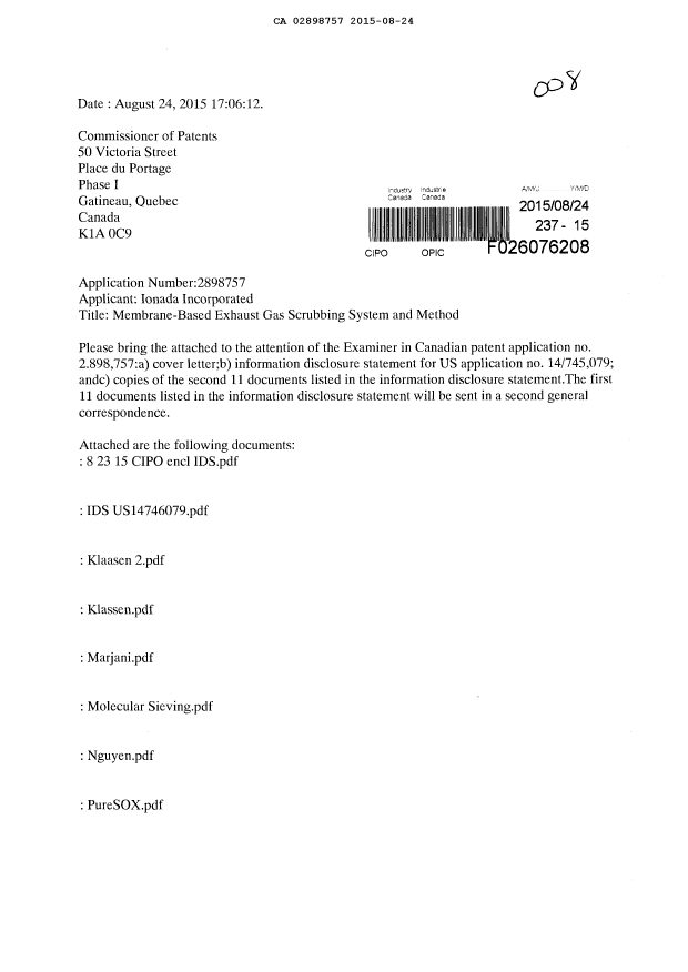 Document de brevet canadien 2898757. Poursuite-Amendment 20141224. Image 1 de 8