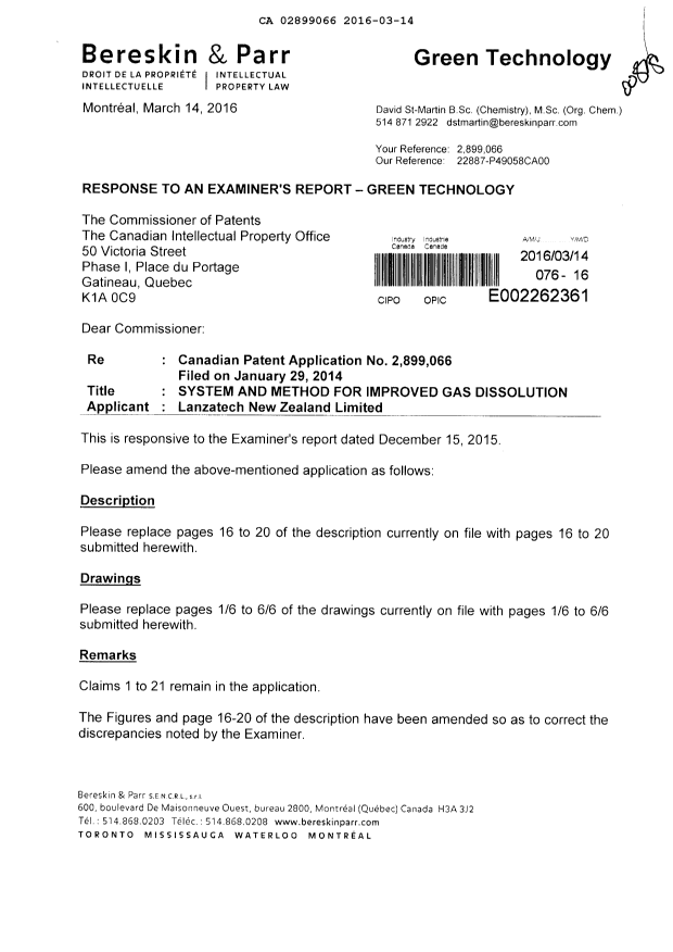 Document de brevet canadien 2899066. Poursuite-Amendment 20151214. Image 1 de 13