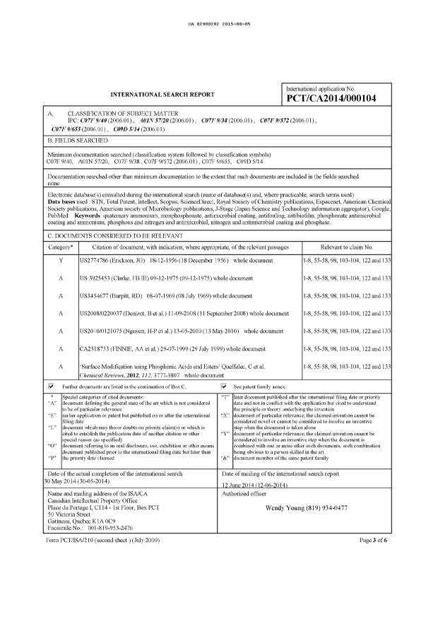 Document de brevet canadien 2900282. PCT 20141205. Image 1 de 5