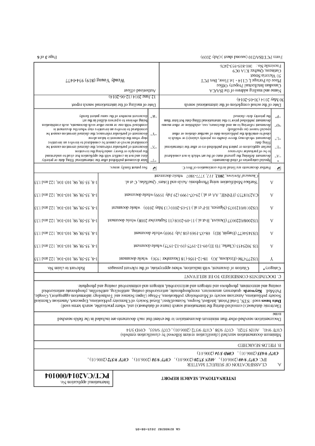 Document de brevet canadien 2900282. PCT 20141205. Image 1 de 5