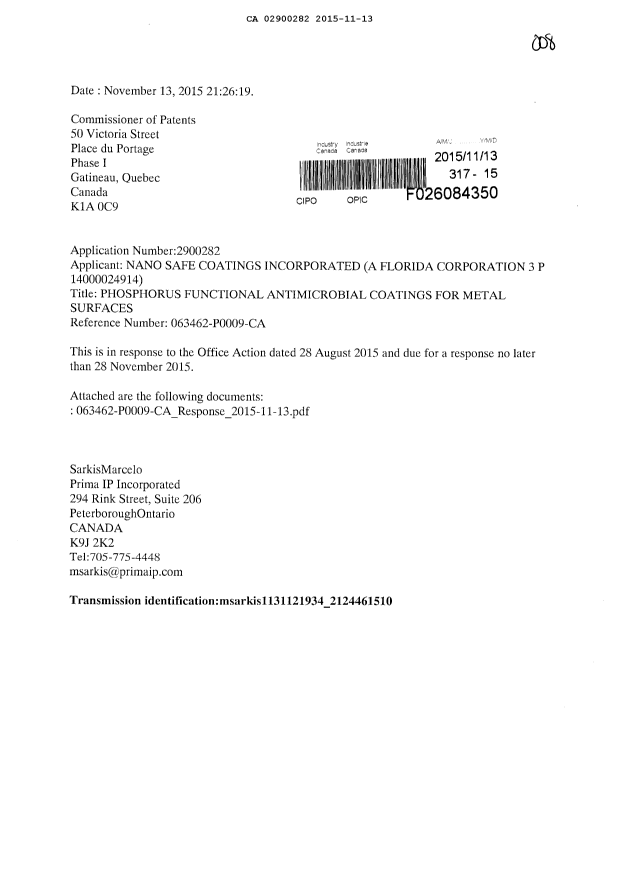 Canadian Patent Document 2900282. Prosecution-Amendment 20141213. Image 1 of 18