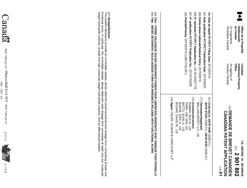 Canadian Patent Document 2901802. Cover Page 20150918. Image 1 of 1