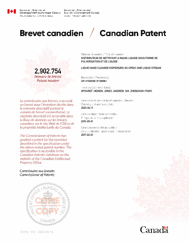 Canadian Patent Document 2902754. Electronic Grant Certificate 20230411. Image 1 of 1