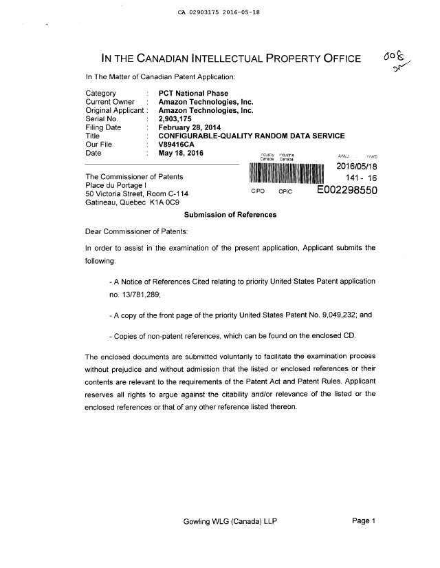 Canadian Patent Document 2903175. Prosecution-Amendment 20151218. Image 1 of 2