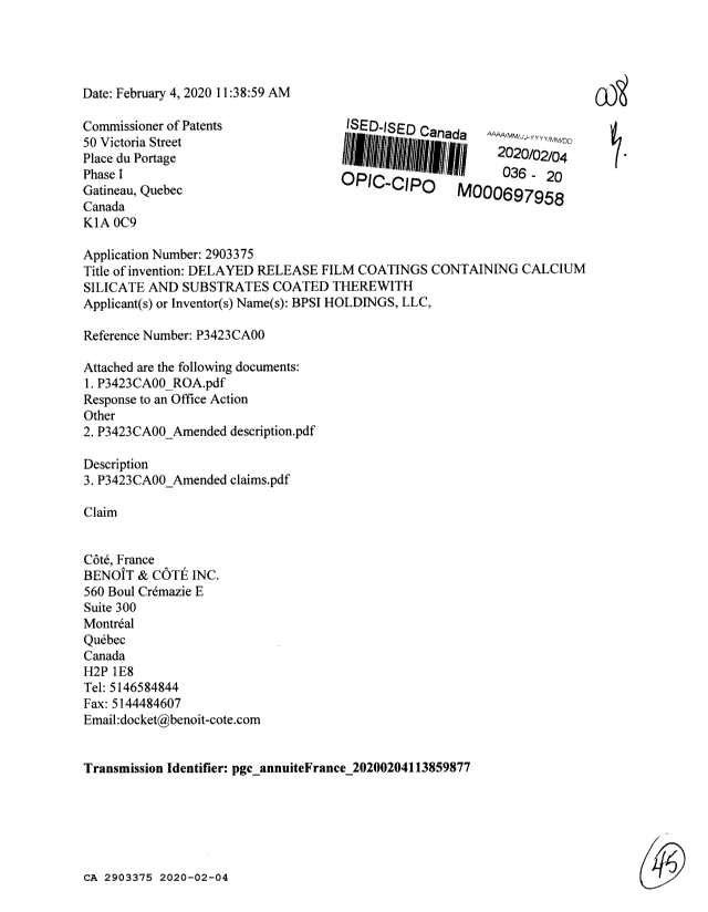 Document de brevet canadien 2903375. Modification 20200204. Image 1 de 45
