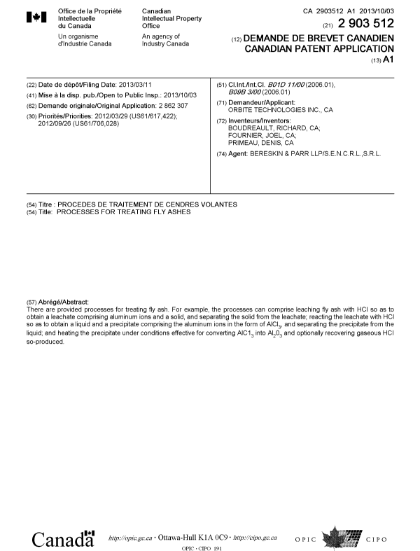 Document de brevet canadien 2903512. Page couverture 20141202. Image 1 de 1