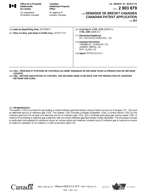 Document de brevet canadien 2903679. Page couverture 20141219. Image 1 de 1