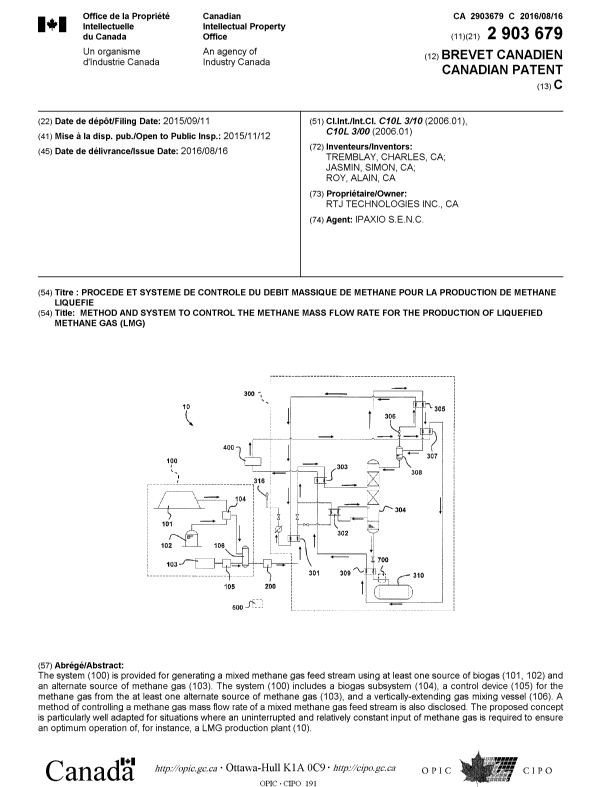 Document de brevet canadien 2903679. Page couverture 20151213. Image 1 de 1
