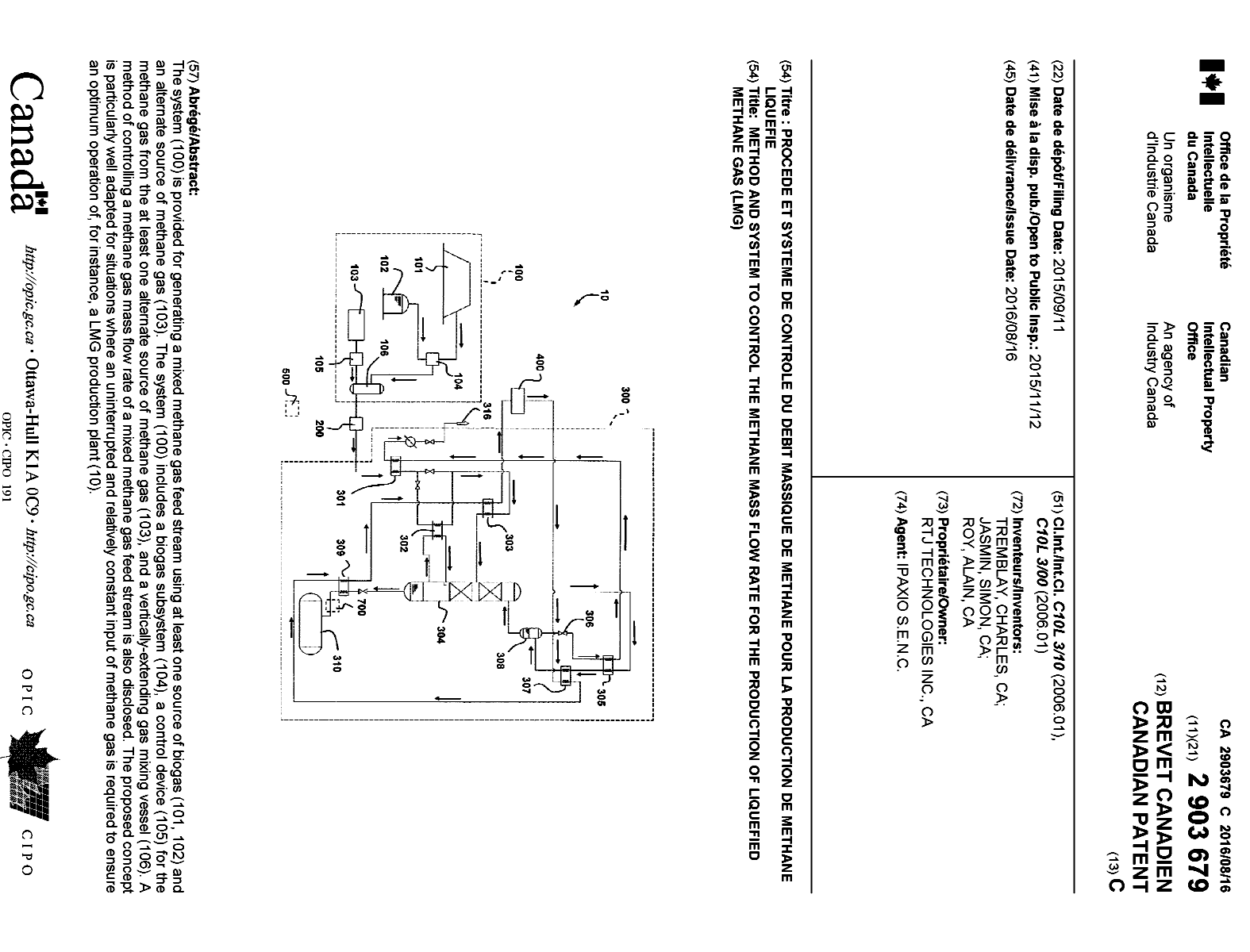 Canadian Patent Document 2903679. Cover Page 20151213. Image 1 of 1