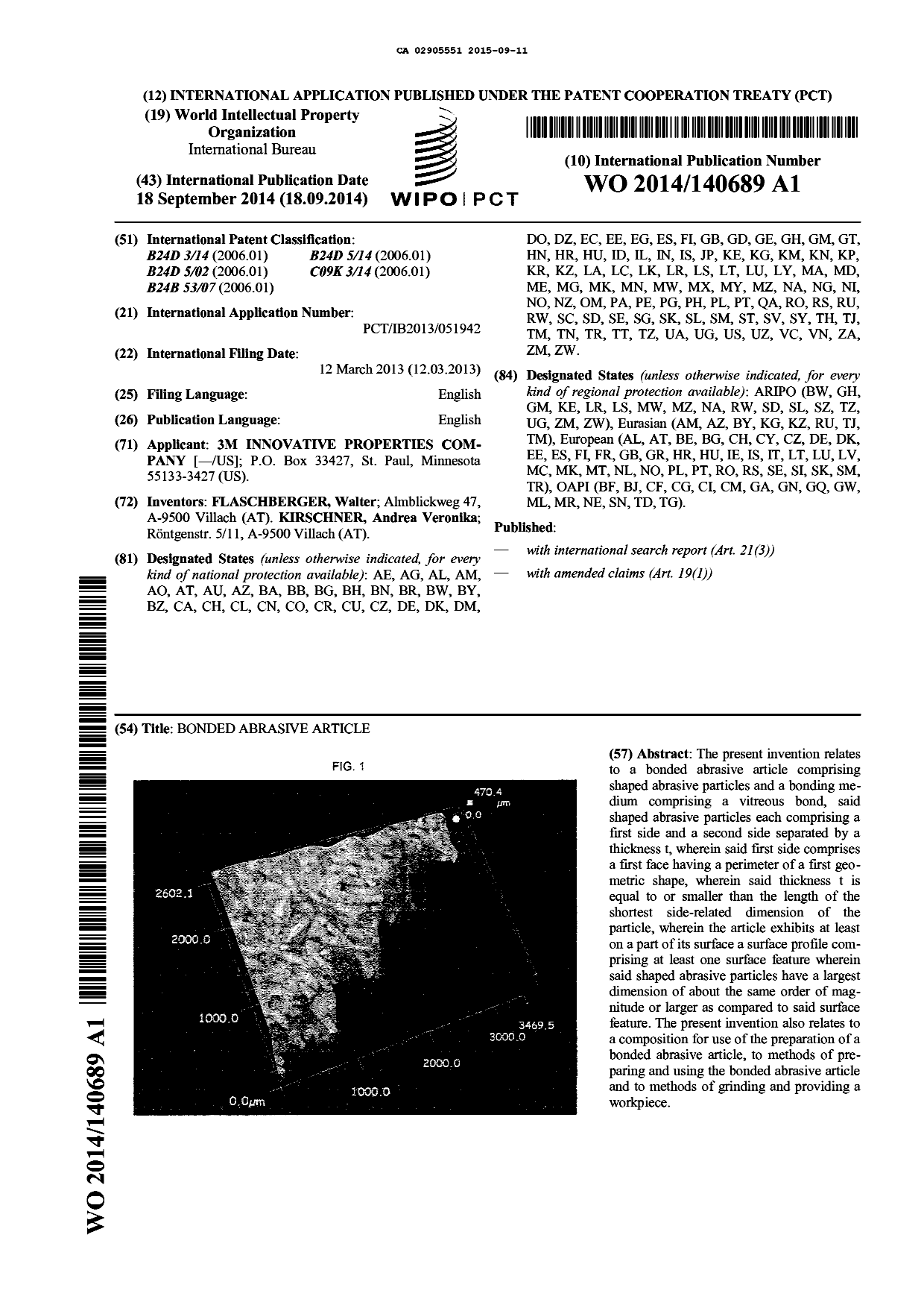 Document de brevet canadien 2905551. Abrégé 20141211. Image 1 de 1