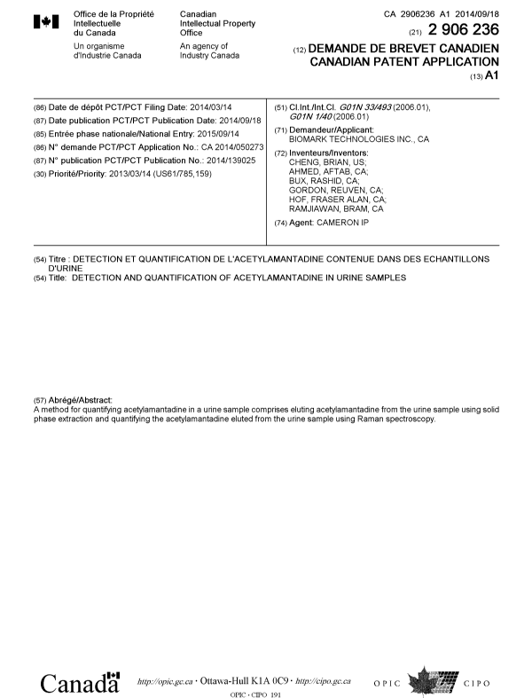 Canadian Patent Document 2906236. Cover Page 20151201. Image 1 of 1