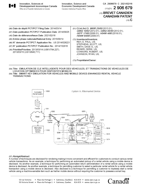 Document de brevet canadien 2906679. Page couverture 20210122. Image 1 de 2