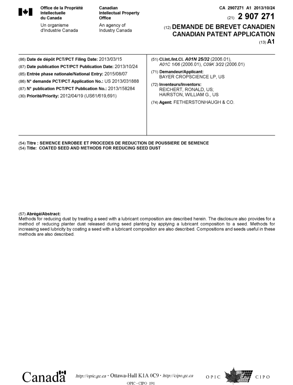 Canadian Patent Document 2907271. Cover Page 20151201. Image 1 of 1