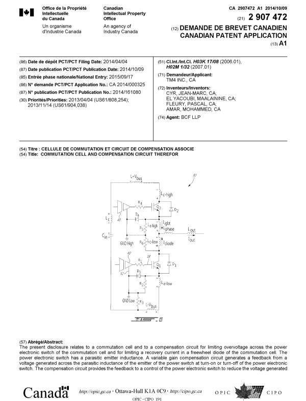 Document de brevet canadien 2907472. Page couverture 20141223. Image 1 de 2