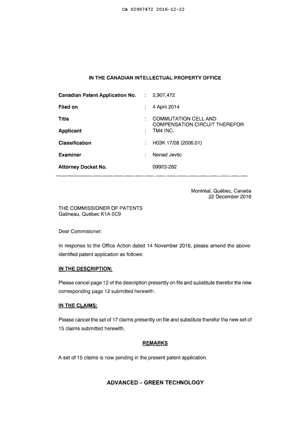 Document de brevet canadien 2907472. Poursuite-Amendment 20151222. Image 2 de 13